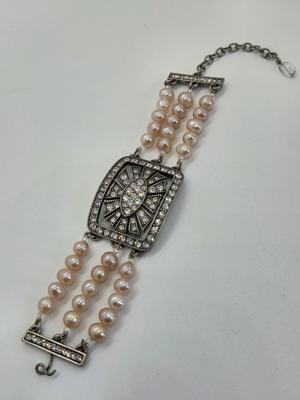 Blush Pearl and Crystal Statement Bracelet